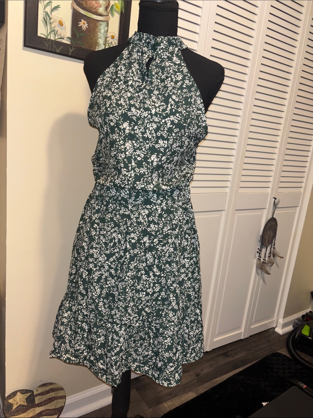 Floral Halter Midi Dress in Forest Green